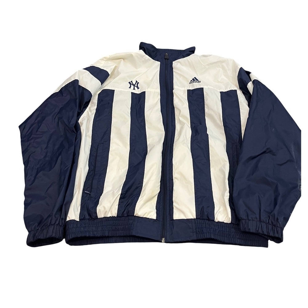 Vintage Adidas‎ Jacket Mens L Navy White New York Yankees Pinstripe Windbreaker